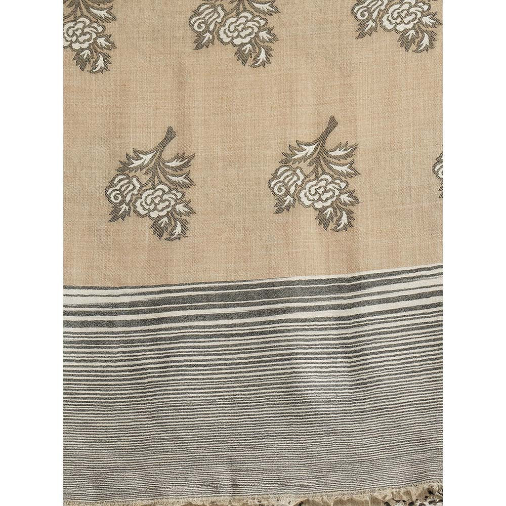 Dusala India Beige Pashmina Blend Woven Floral Stole