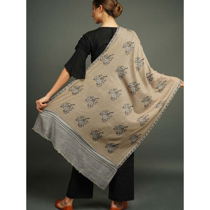 Dusala India Beige Pashmina Blend Woven Floral Stole