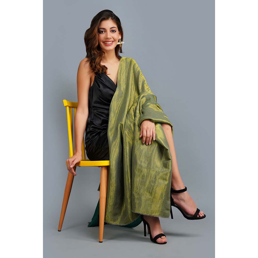 Dusala India Handwoven Green Zari Pashmina Stole