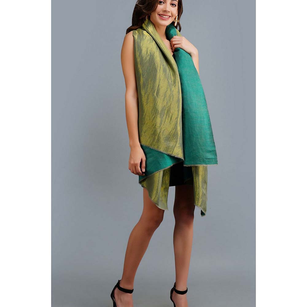 Dusala India Handwoven Green Zari Pashmina Stole