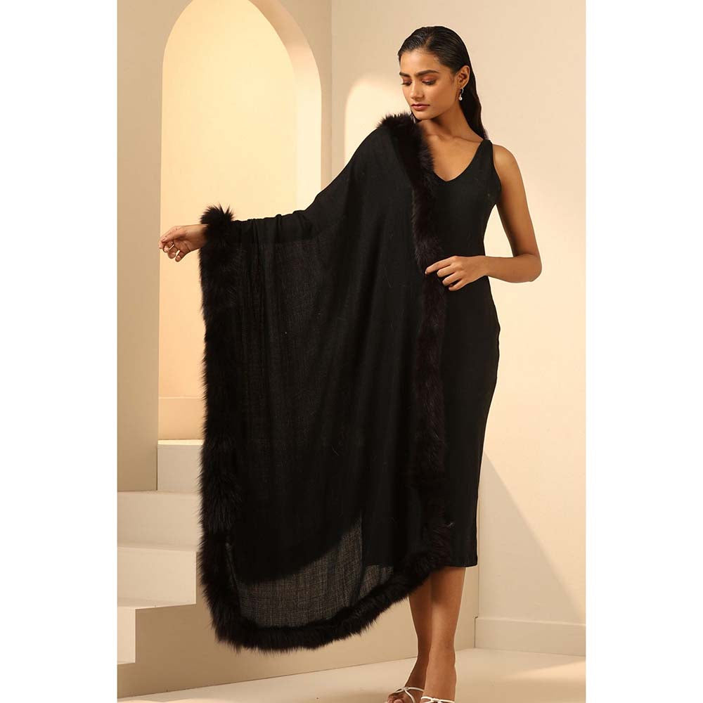 Dusala India Black Athena Cashmere Fur Stole