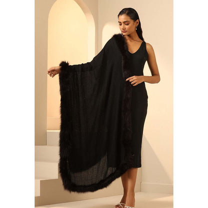 Dusala India Black Athena Cashmere Fur Stole