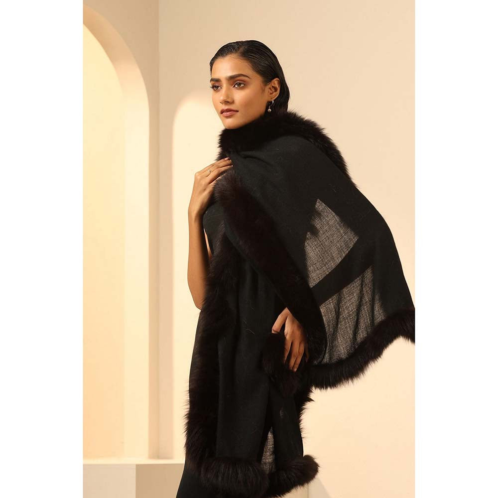 Dusala India Black Athena Cashmere Fur Stole