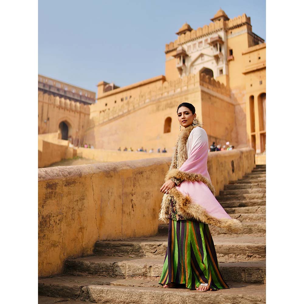 Dusala India Pink Delaney Cashmere Fur Stole