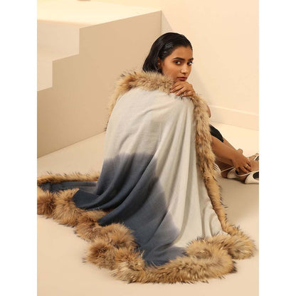 Dusala India Blue Nyla Cashmere Fur Stole