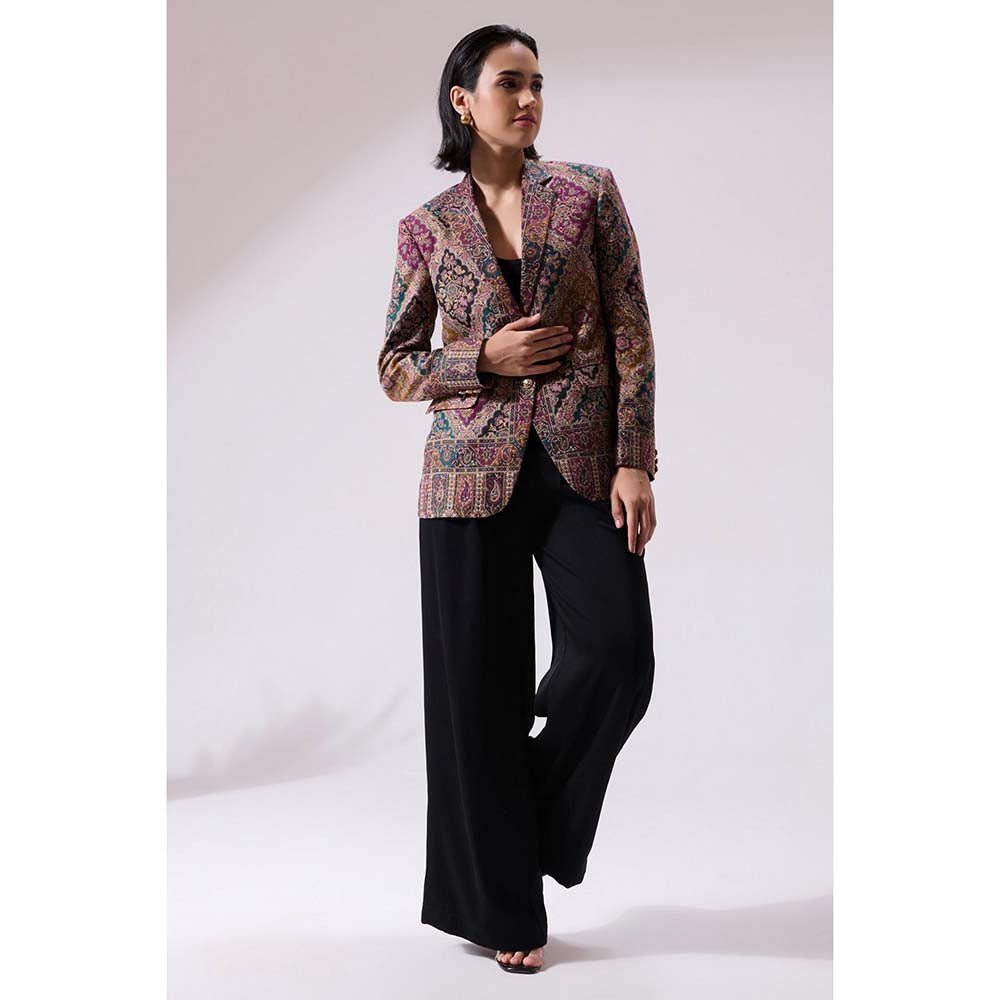 Dusala India Teertha Fine Wool Silk Multi-Color Blazer