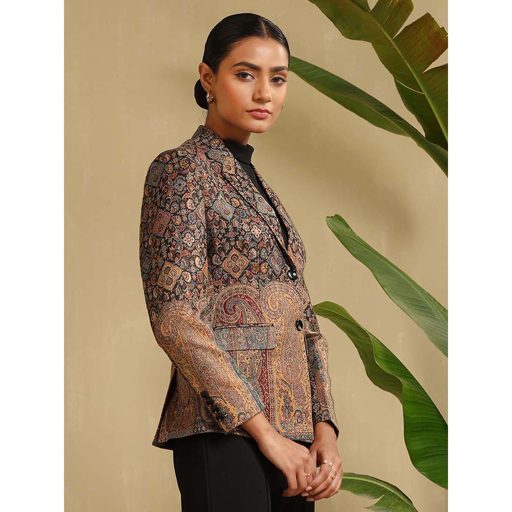 Dusala India Raji Fine Wool Silk Full Black Blazer