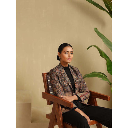 Dusala India Raji Fine Wool Silk Full Black Blazer