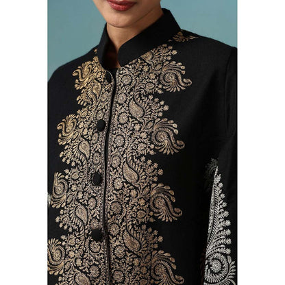 Dusala India Ira Fine Wool Silk With Zari Embroidery Cape - Black