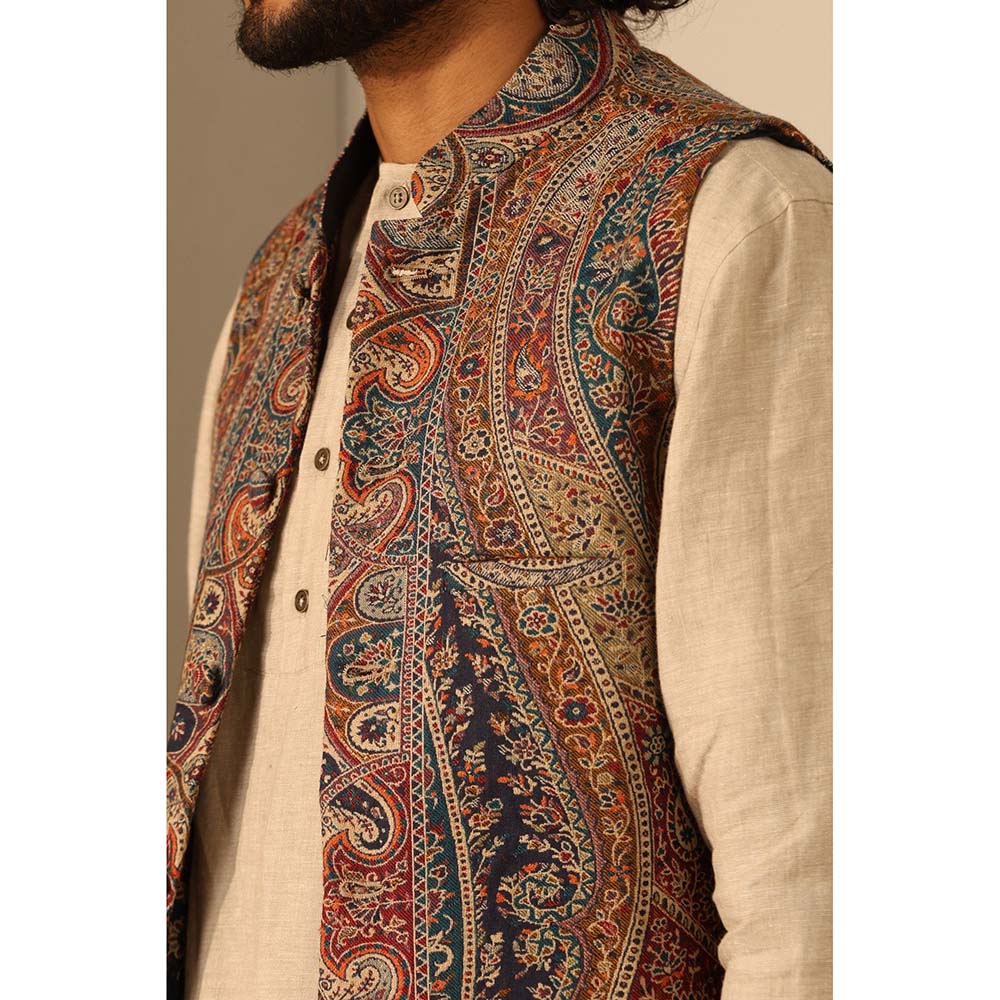 Dusala India Arjun Fine Multi-Color Wool Silk Nehru Jacket