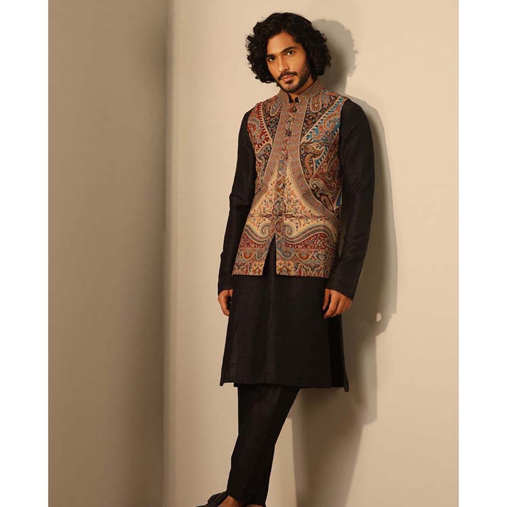 Dusala India Kian Fine Multi-Color Wool Silk Nehru Jacket