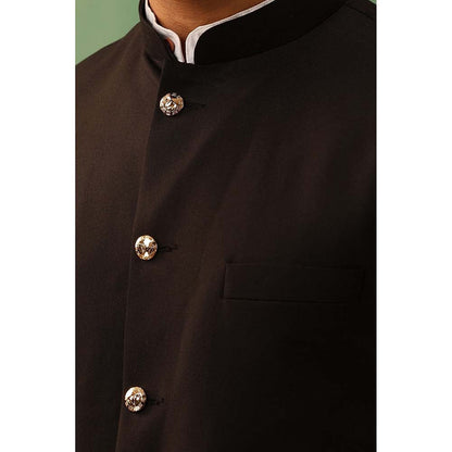 Dusala India Astin Black Wool Silk Nehru Jacket