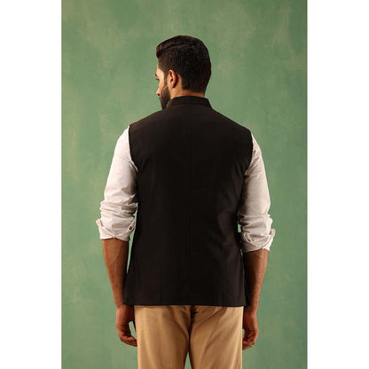 Dusala India Astin Black Wool Silk Nehru Jacket