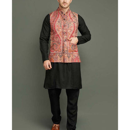 Dusala India Half Red Paisley Nehru Jacket