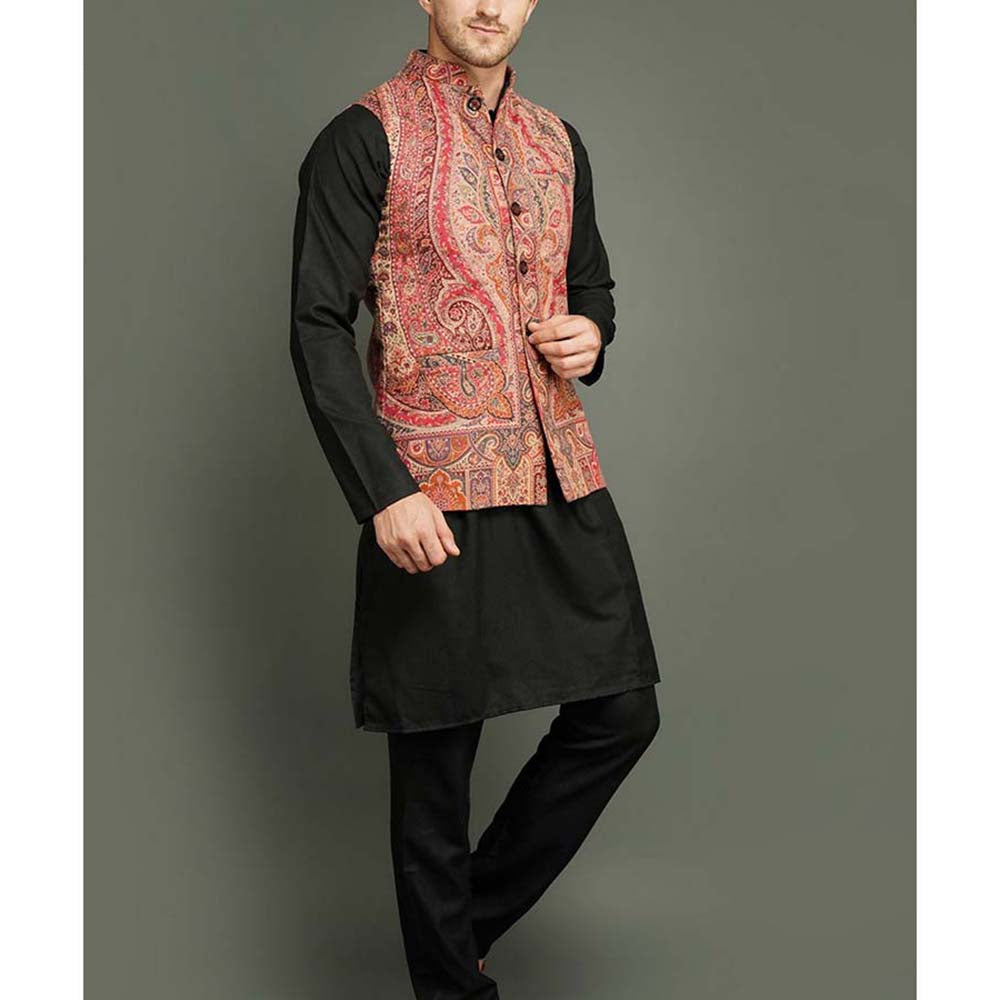 Dusala India Half Red Paisley Nehru Jacket