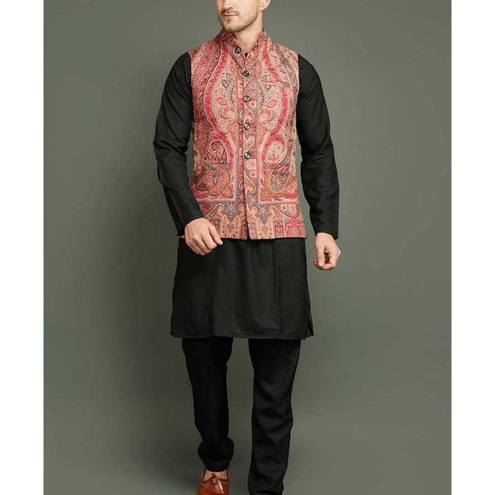 Dusala India Half Red Paisley Nehru Jacket