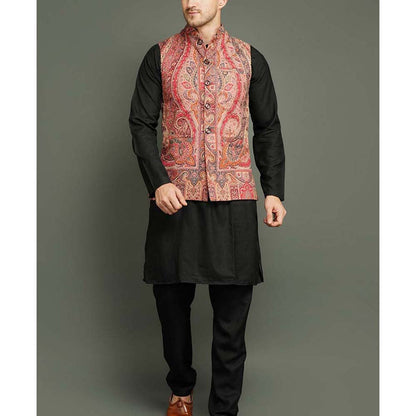 Dusala India Half Red Paisley Nehru Jacket