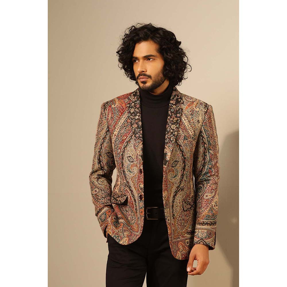 Dusala India Multi-Colour Raj Fine Wool Silk Full Blazer