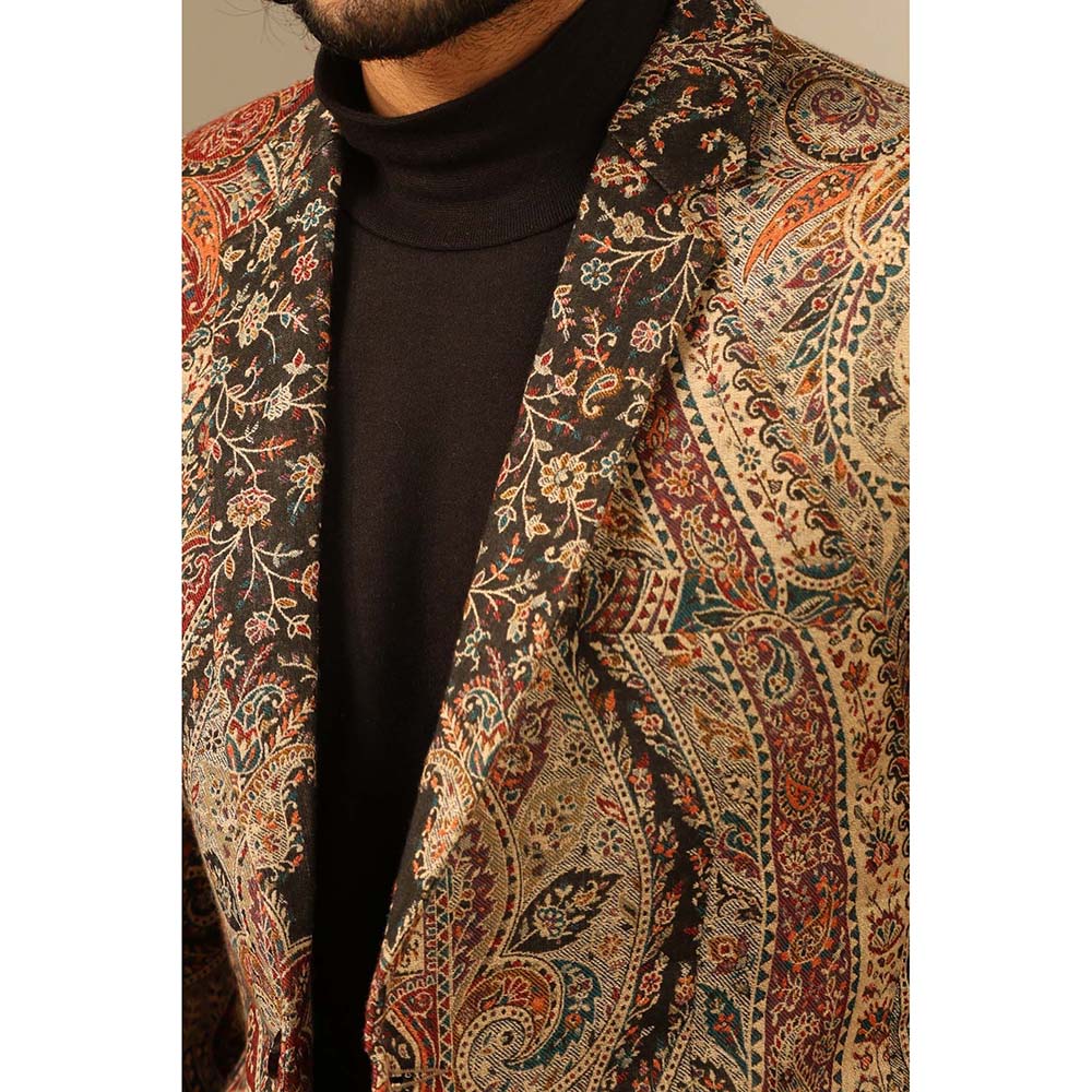 Dusala India Multi-Colour Raj Fine Wool Silk Full Blazer