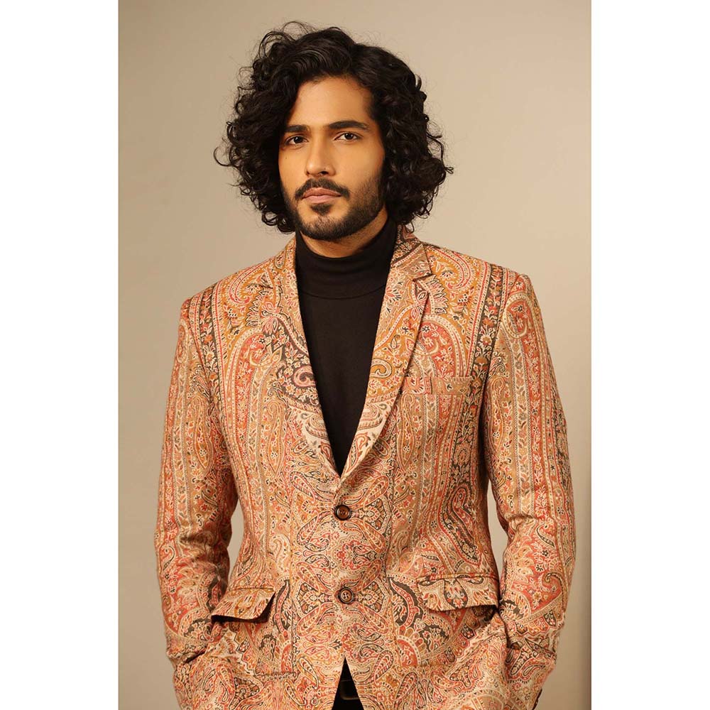 Dusala India Beige Aarav Fine Wool Silk Full Blazer