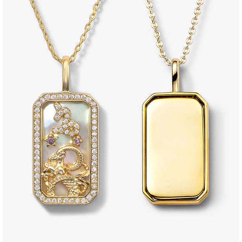 Dusala India White Capricorn Zodiac Pendant 18K Gold-Plated Necklace