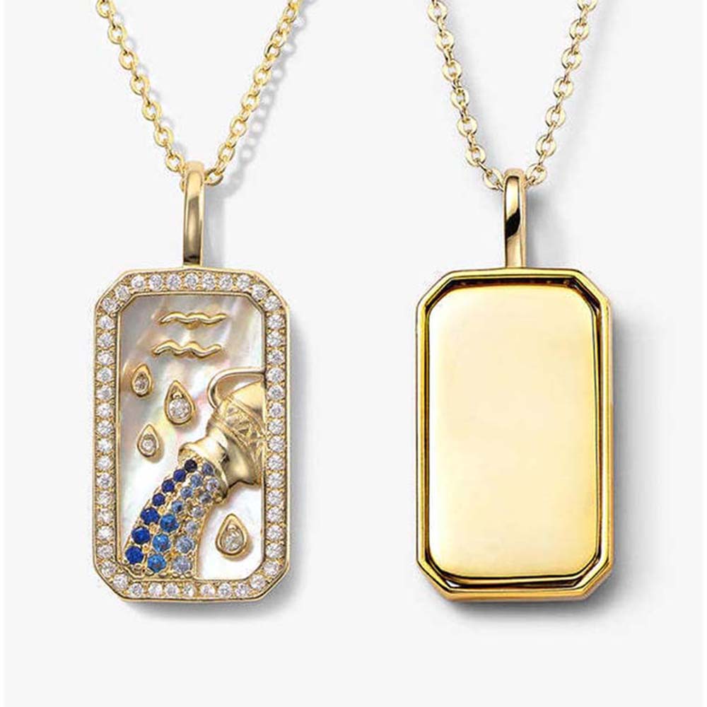 Dusala India White Aquarius Zodiac Pendant 18K Gold-Plated Necklace