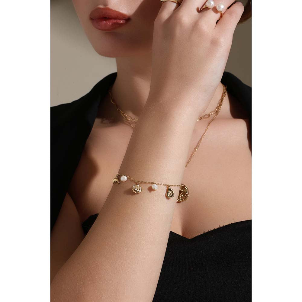 Dusala India White Pearl Beach Charm Bracelet