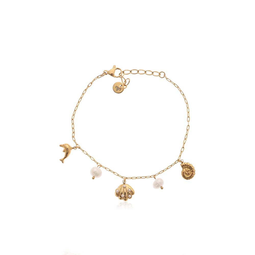 Dusala India White Pearl Beach Charm Bracelet