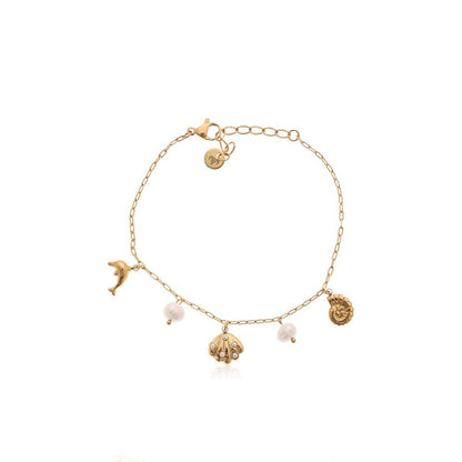 Dusala India White Pearl Beach Charm Bracelet