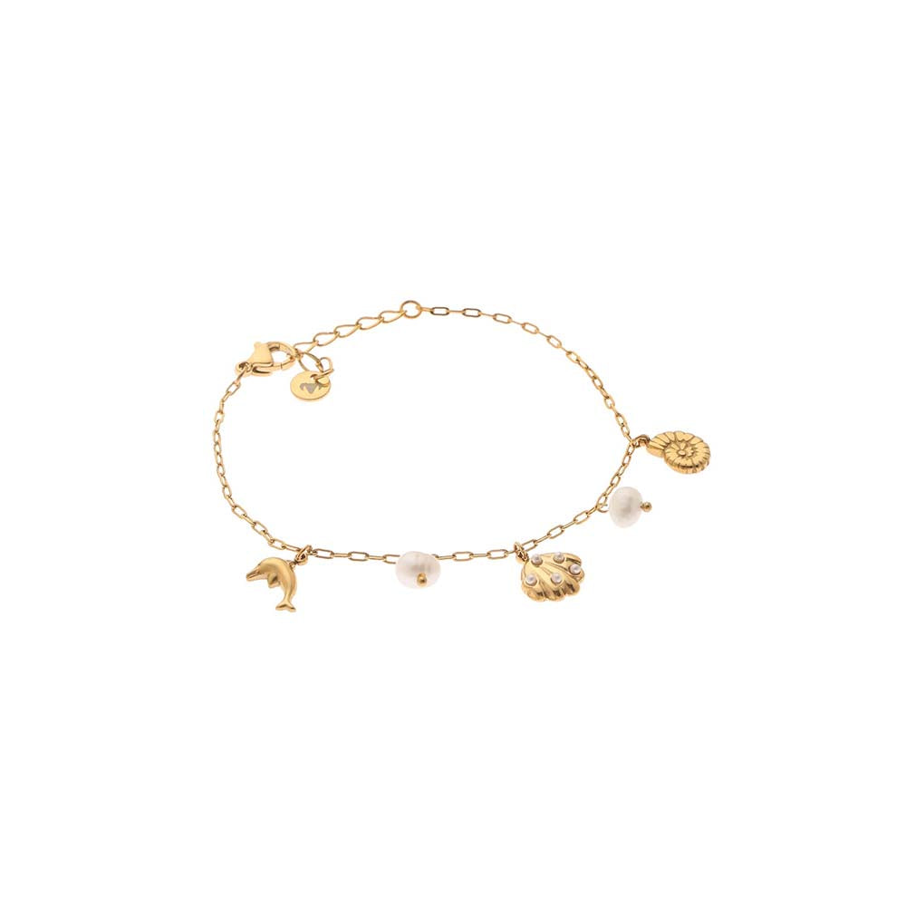 Dusala India White Pearl Beach Charm Bracelet