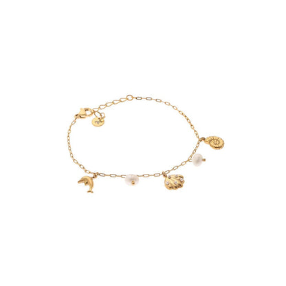 Dusala India White Pearl Beach Charm Bracelet