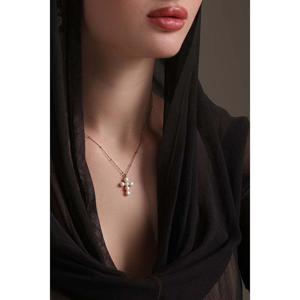 Dusala India White Cross Grace Necklace