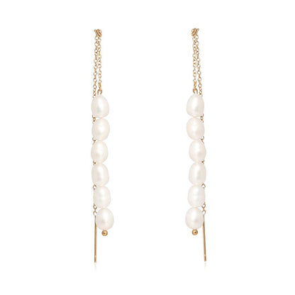 Dusala India White Chain Flair Earrings