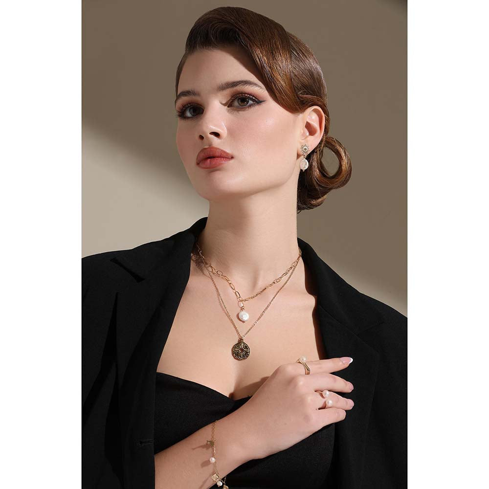 Dusala India White Golden Charm Necklace