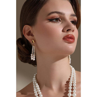 Dusala India White Tassel Dazzle Earrings