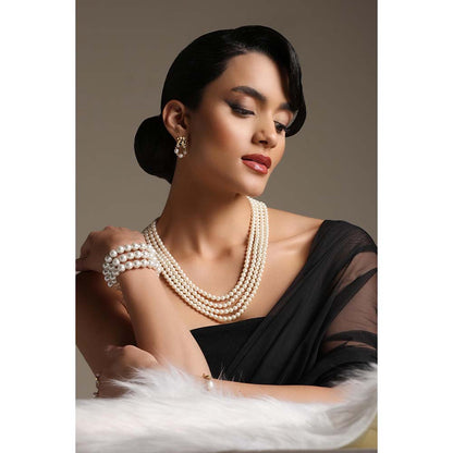 Dusala India White 4 Strand Mala Necklace