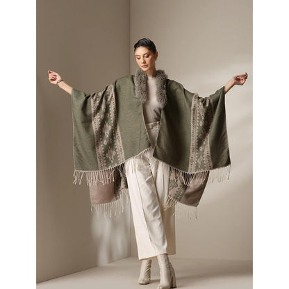 Dusala India Dusala Olive Mist Vegan Fur Cape