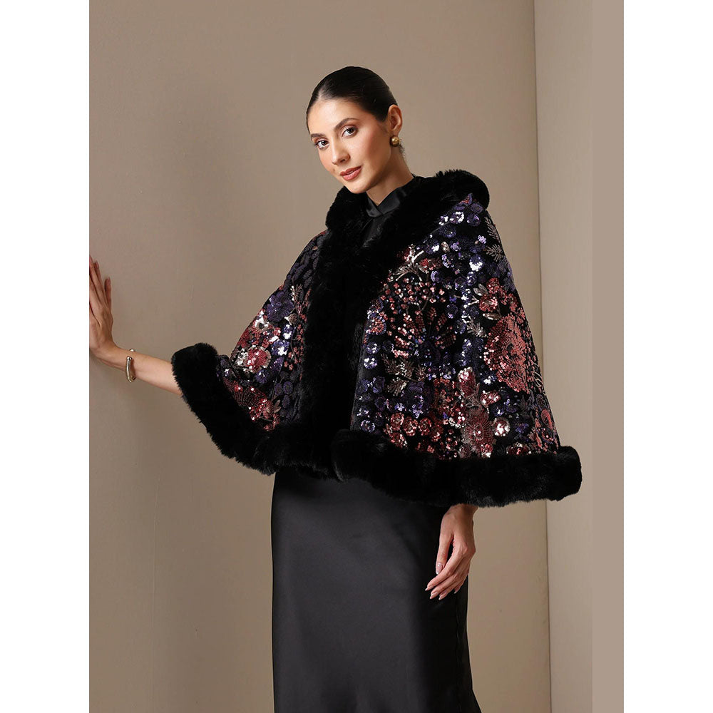 Dusala India Dusala Aurora Sequin Vegan Fur Cape