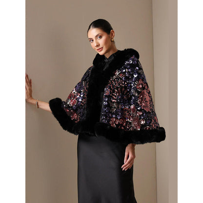 Dusala India Dusala Aurora Sequin Vegan Fur Cape