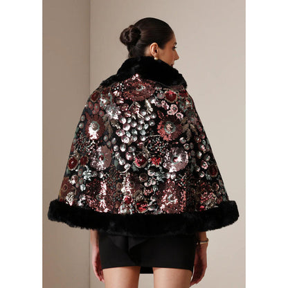 Dusala India Dusala Aurora Sequin Vegan Fur Cape