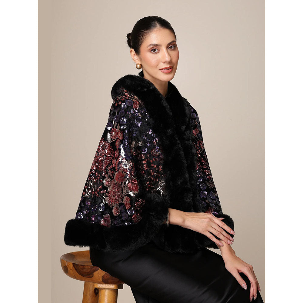 Dusala India Dusala Aurora Sequin Vegan Fur Cape