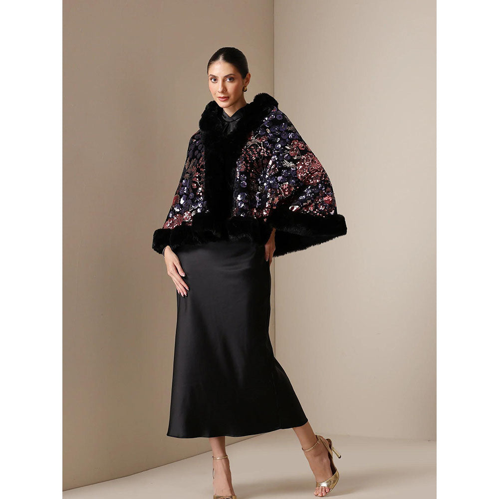 Dusala India Dusala Aurora Sequin Vegan Fur Cape