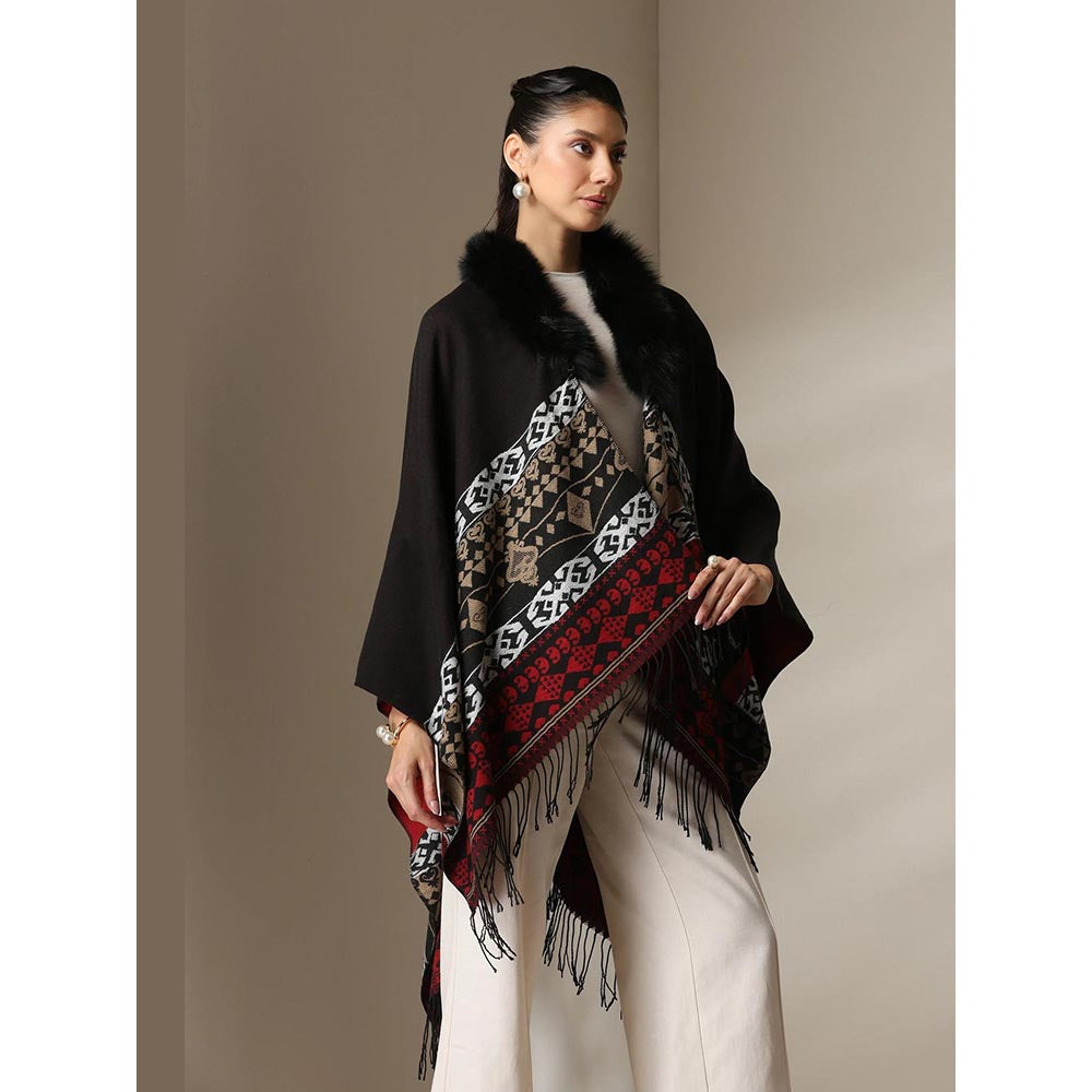 Dusala India Dusala Crimson Luxe Vegan Fur Cape