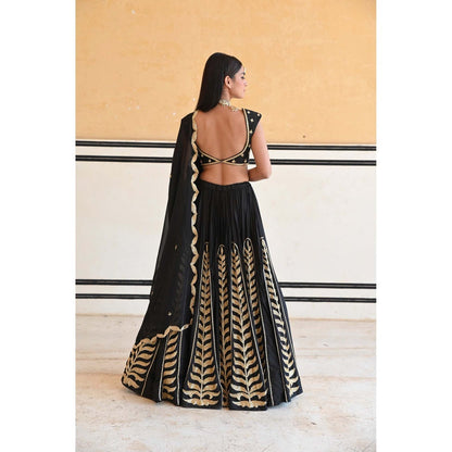 Ease Clothing Black Embroidered Lehenga with Blouse and Dupatta (Set of 3)