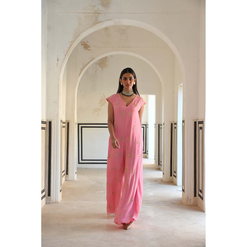 Ease Clothing Pink Big Butti Embroidered Loose Jumpsuit