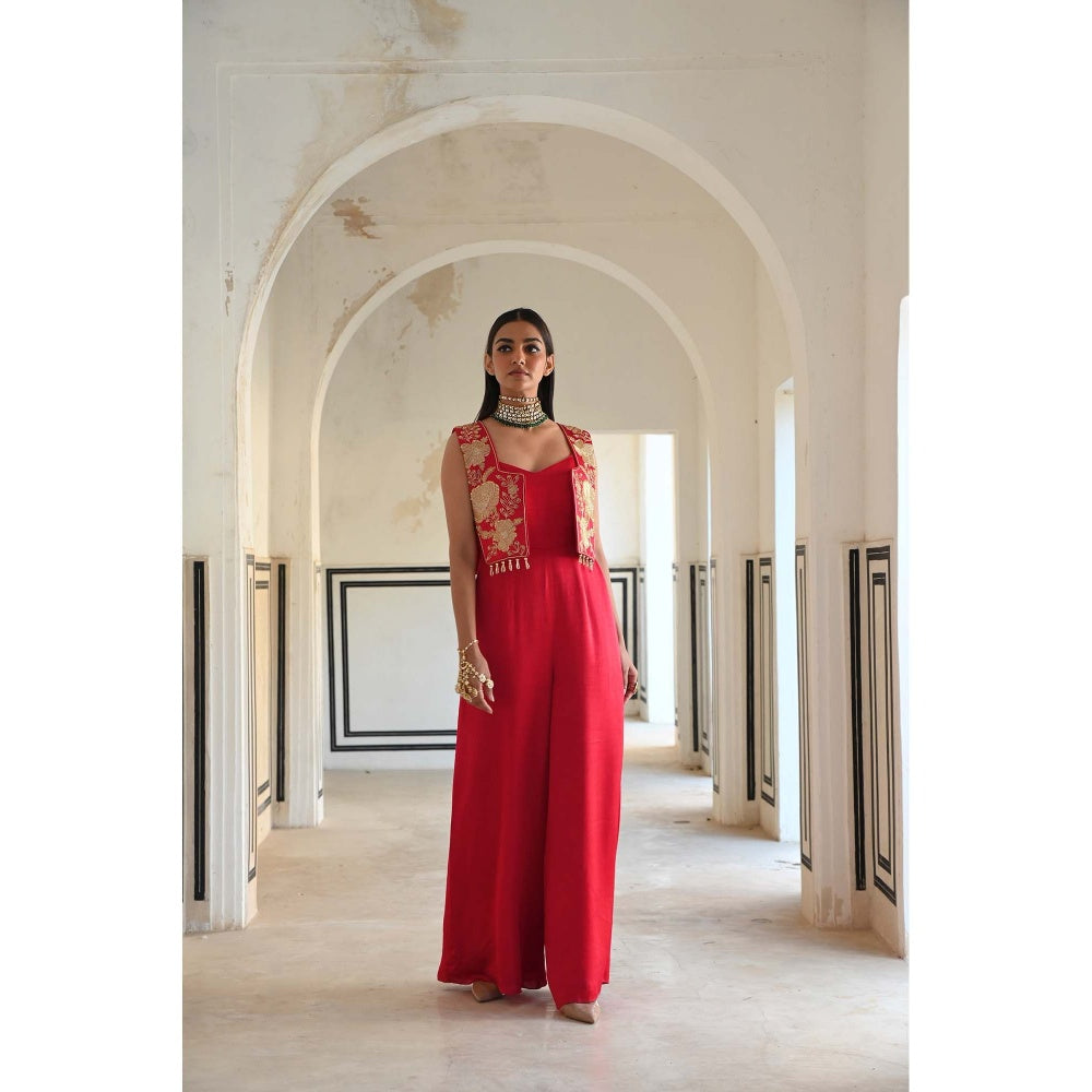 Ease Clothing Big Flower Embroidered Short Jacket with Jumpsuit (Set of 2)