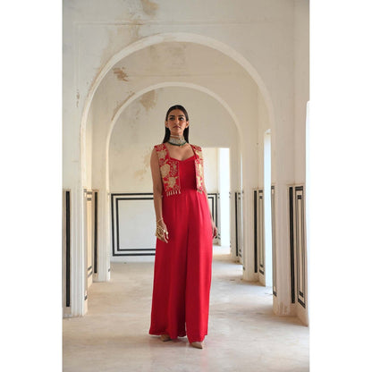 Ease Clothing Big Flower Embroidered Short Jacket with Jumpsuit (Set of 2)