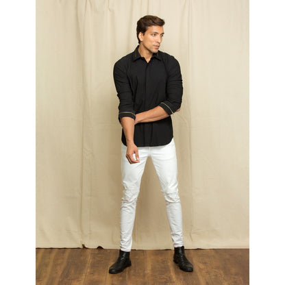 Echke Black Shirt with Gold Thin Zips on Cuff and Collar