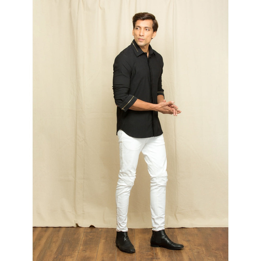Echke Black Shirt with Gold Thin Zips on Cuff and Collar
