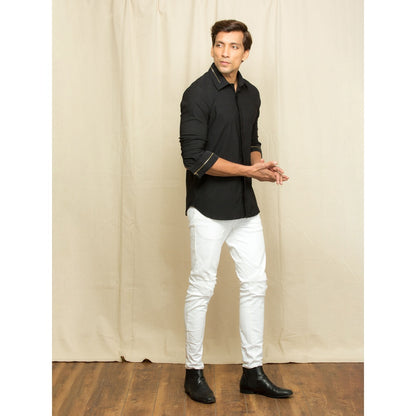 Echke Black Shirt with Gold Thin Zips on Cuff and Collar